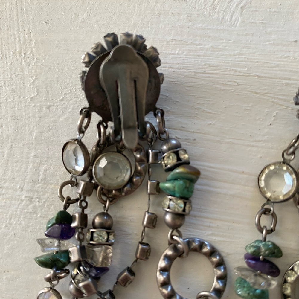 Vintage Sorrelli Clip On Dangle Earrings 3 inches long - Picture 6 of 7